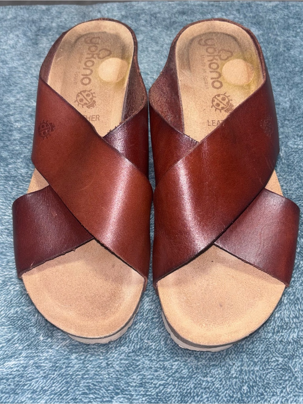 EUC Yokono Brown Leather “Canela” Wedge Sandals Size 9